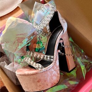 Sugar Thrillz Dollz Kill Pink Velvet Goth Platform Heels